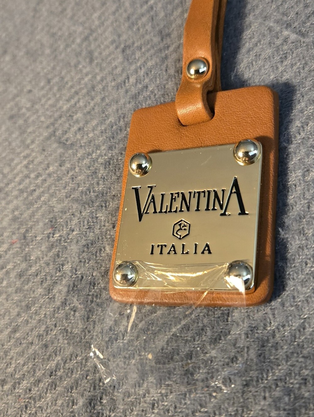 New Valentina Leather Tag in Cognac Brown with Gold Plate
